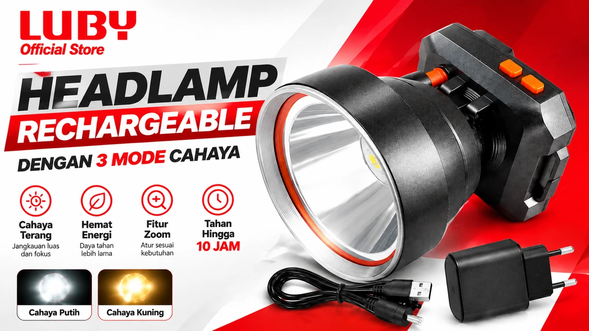 LUBY Senter Kepala 45W L-2930 Headlamp Rechargeable dengan 3 Mode Cahaya